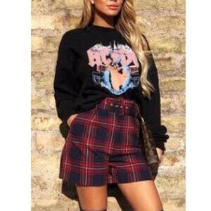 Zara Plaid Womens Belted Shorts Size XS